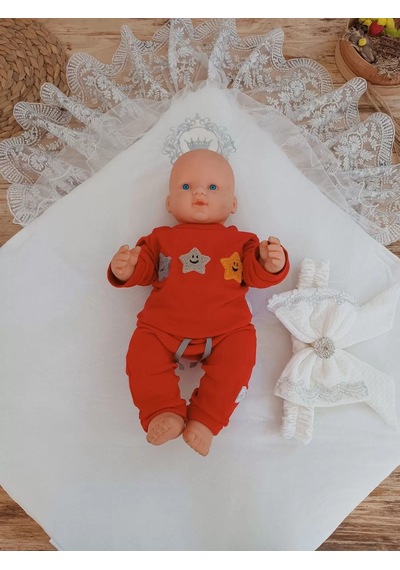 Yenidoğan Pamuk Taç Benim Prensim Nakışlı Trilüks Kundak Bebek Battaniyesi Ekru Çok Renkli