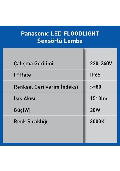 Led Sensörlü Projektör, Sıcak Beyaz Işık 20w 1510lm 3000k 4 Işık