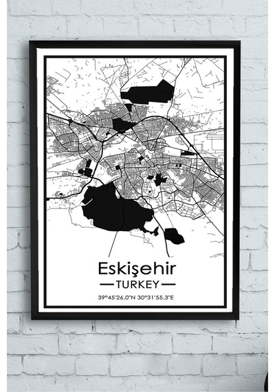 Pster14390 Eskişehir Harita Dekoratif Çerçeveli Tablo 21 X 30