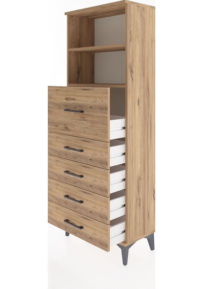 Arges Dolap 2 Raflı 5 Çekmeceli 60x30x163 Çam-çam Çam