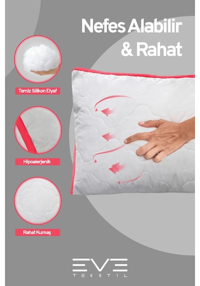 2 Adet Klimax Pembe Serisi Kılıflı Fermuarlı Klimali Antialerjik Silikon Nano Elyaf Yastık 50x70cm Beyaz