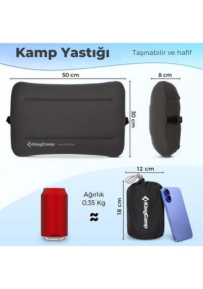Kingcamp Hypnos Yıkanabilir Kılıflı Hafızalı Kompakt Şişme Kamp Yastığı Antrasit