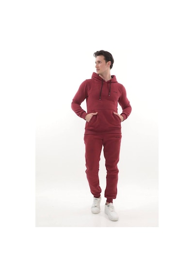 Erkek 3 İplik Kapüşonlu Sweat Üst Bordo