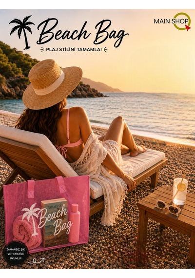 Mainshop Pembe Şeffaf Beach Bag Kadın Plaj Çantası Büyük Hacimli M-plj01