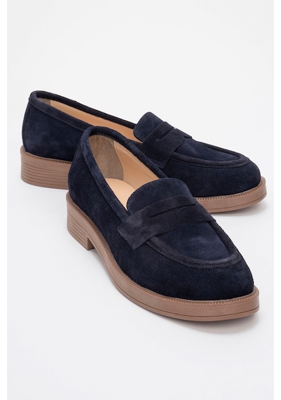 Luvishoes Luvi Shoes Pline Lacivert Süet Hakiki Deri Kadın Loafer Ayakkabı Lacivert