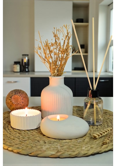 Dekoratif Kase İçinde Mum,tealight Mumluk,vazo,oda Kokusu 4lü Set Altlık Ve Çiçek Dahil Değildir Beyaz