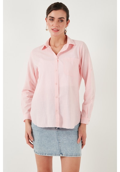 Lela Pamuklu Regular Fit Cepli Bayan Gömlek Cf25S16992 Açık Pembe