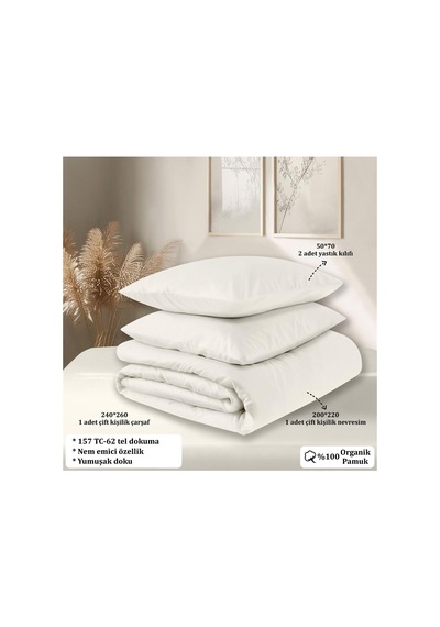 Organik Pamuk Akfil Nevresim Takımı Çift Kişilik 200x220 Cm Kırık Beyaz Kırık Beyaz 200 X 220 Diğer