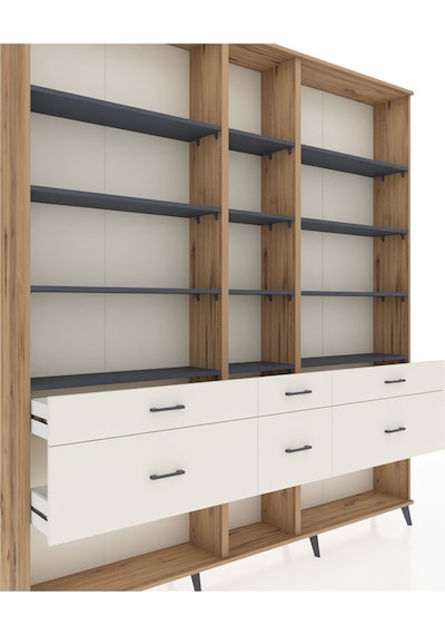Arges Dolap 12 Raflı 6 Çekmeceli 220x30x243 Çam-antrasit/aytaşı Antrasıt/aytası Arges Dolap 12 Raflı 6 Çekmeceli 220x30x243 Çam-antrasit/aytaşı Antrasıt/aytası
