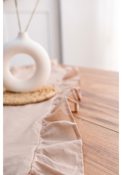 Naturel Kahve Fırfırlı Keten Runner - 40x110 Cm Kahverengi