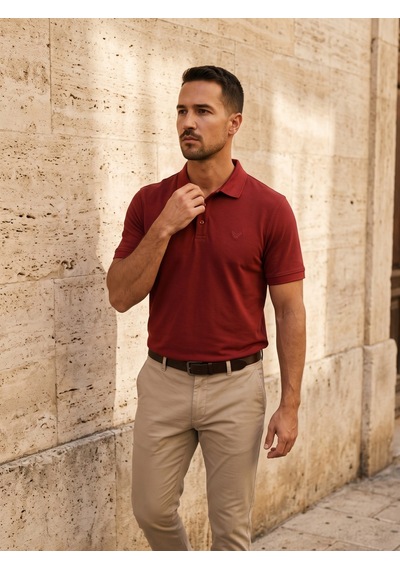 Maccali Erkek Bordo Amblemli Basic Polo Yaka Tişört