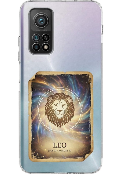 Xiaomi Mi 10 T Pro İle Uyumlu Burç Kartları Aslan Tasarımlı Şeffaf Silikon Kılıf Şeffaf