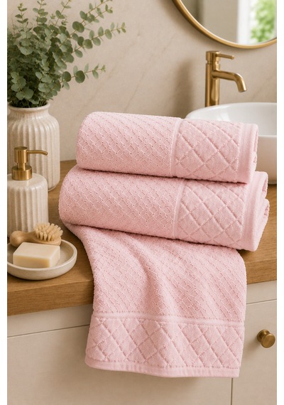 Kristal 2 Li Banyo Havlu Seti 50 90 Baş Havlusu + 90 150 Banyo Havlusu - Pembe