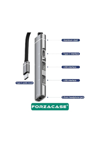 Type C + 3.5mm Jack + Usb Girişli Port Çoğaltıcı Hub Otg - Fc484