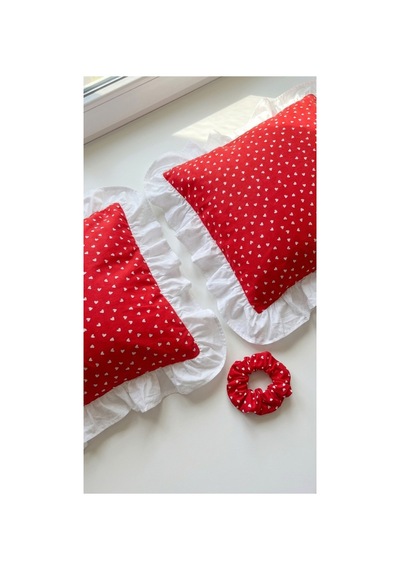 %100 Pamuklu Kalp Desenli Fırfırlı Yastık Kılıfı 2 Adet 50x70 Cm Renkli - 863747383 Renkli
