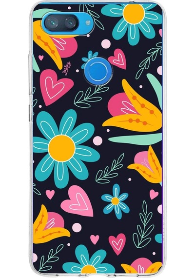 Xiaomi Mi 8 Lite İle Uyumlu 1mm Slim Fit Retro Renkler 1 Baskılı Şeffaf Kılıf Şeffaf
