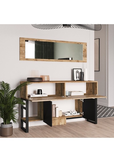 El26 Elanor Metal 139cm Aynalı Konsol 4 Kapaklı Ela26-a Kahverengi