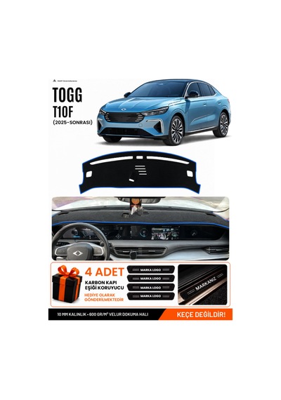 Togg T10f 2025 Ve Sonrası Uyumlu Torpido Örtüsü, Torpido Kılıfı - Siyah Mavi