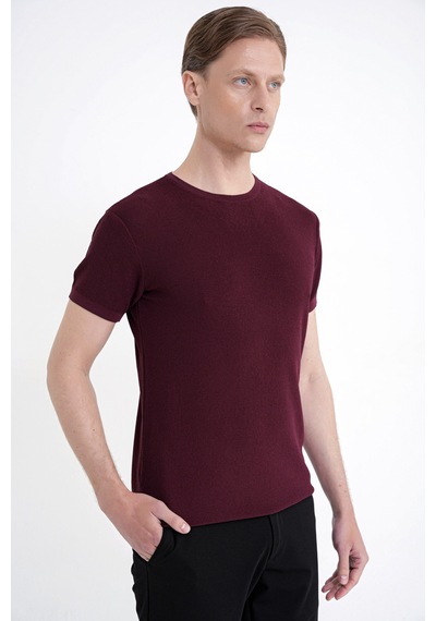 Efor Comfort Fit Rayon Karışımlı Bordo Bisiklet Yaka Tişört Ts 925