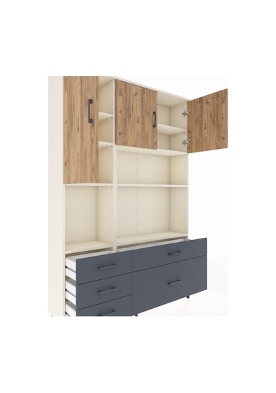 Arges Dolap 8 Raflı 5 Çekmeceli 3 Kapaklı 132x30x195 Aytaşı-çam/antrasit Atlas Çam/antrasıt