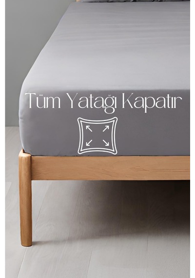 Çift Kişilik Gri Renk Lastikli Çarşaf 160x200 Cm Yataklar İçin Antrasit