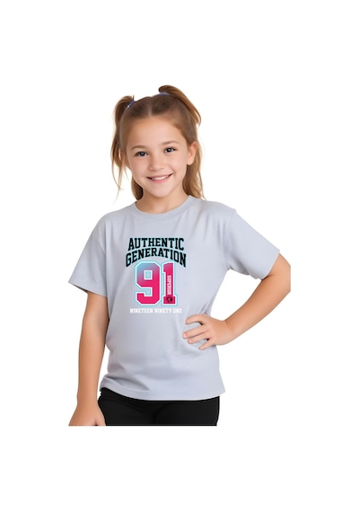 Panios Kids Baskılı Kız Çocuk Kısa Kollu T-shirt Gri