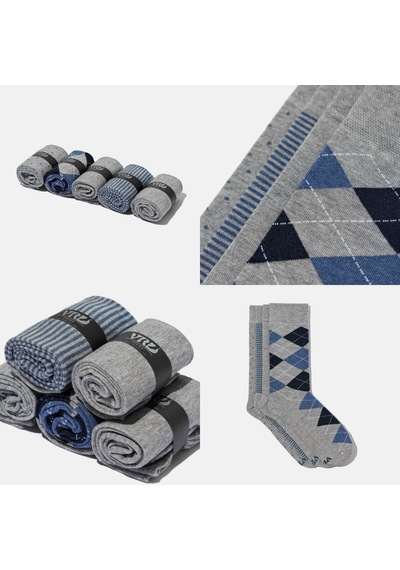 Erkek Bambu Çorap Gri Desenli Dikişsiz Premium 5 Çift Soket Çorap Açık Gri