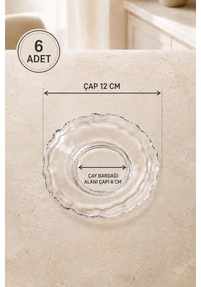 6 Lı Cam Çay Tabağı Seti 12 Cm Şeffaf Çay Bardağı Altlığı Sunum Takımı