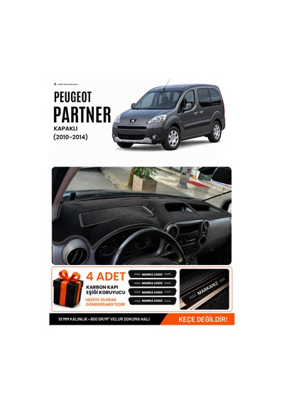 Peugeot Partner Kapaklı 2010-2014 Uyumlu Torpido Örtüsü, Torpido Kılıfı - Siyah