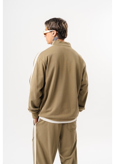Respire Erkek Pis Dikiş Detaylı Yarım Fermuarlı Diagonel Sweatshirt Haki