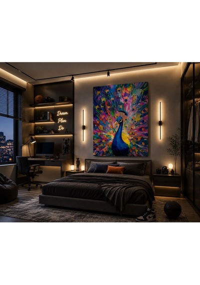 Renkli Tavus Kuşu Soyut Kanvas Tablo Modern Lüks Salon, Antre Ve Genç Odası Dekoratif Çerçevesiz Duvar Tablosu