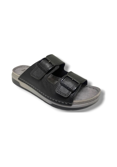 Enova M253-0202-25 Deri Anatomik Soft Çift Bant Erkek Terlik Siyah