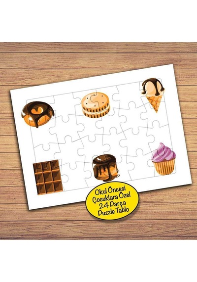 Çikolatalı Yiyecekler Çocuklara Özel Puzzle Yapboz Tablo-240pz