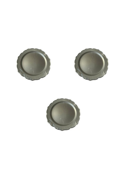 Davet Doğum Günü Parti Sert Plastik Yuvarlak Mika Tabak - 18 Cm. - Gri - 6'lı 3 Paket Gri