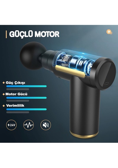 Nivego Masaj Aleti Kas Masaj Tabancası Fırçasız Motorlu Type C Şarjlı Masaj Aleti 4 Farklı Masaj Başlığı Masaj Aleti Darbeli siyah
