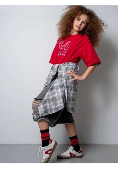Zekids Kız Çocuk 14 Lıfe Yazılı Pamuklu Tshirt-15795 Kırmızı