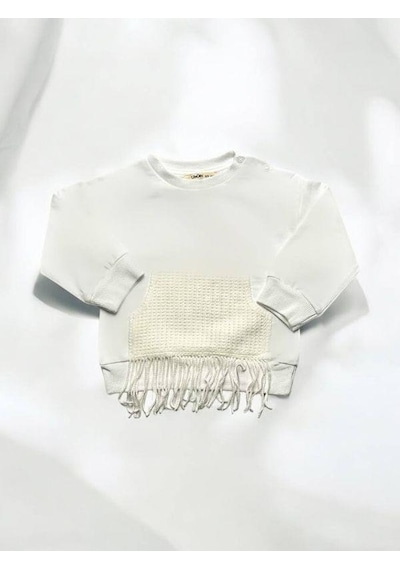 Çikoby Kız Bebek Püskül Detaylı Sweatshirt-14850 Ekru