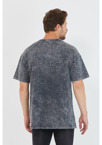 Erkek Parça Boya Baskılı Oversize Basic T-shirt Antrasit