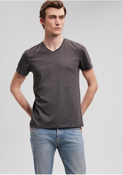 Mavi Erkek Stretch V Yaka Tişört Koyu Gri Melanj 061748-24398 Gri