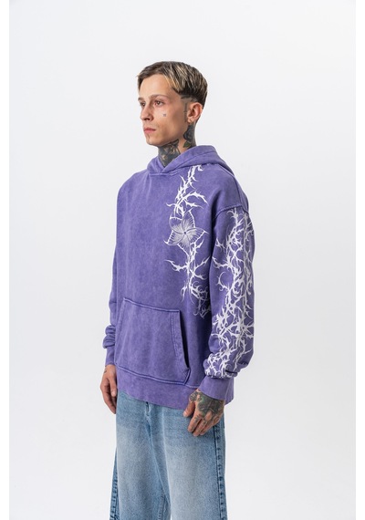 Respire Erkek Far From Basic Baskılı Yıkamalı Kapüşonlu Oversize Hoodie Mor