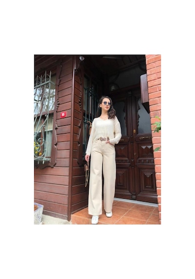 Woddi Zofya Den Krem Yüksek Bel Palazzo Jeans,likralı Bol Paça Wide Leg Kot Pantolondk-5