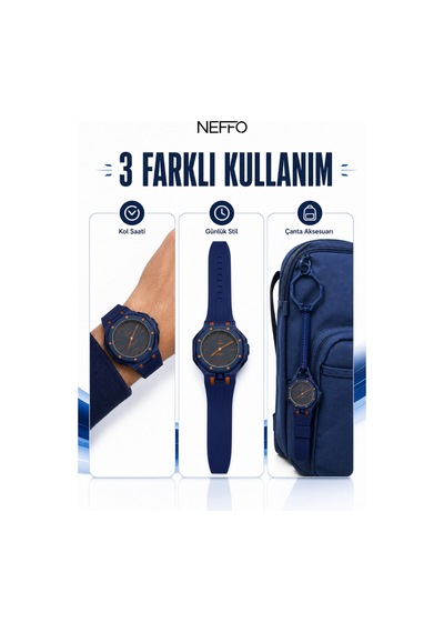 2'si 1 Arada Spor Kol Saati Değiştirilebilir Kordonlu Çanta Askılı Unisex Lacivert