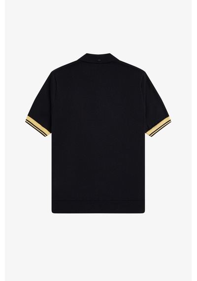 Fred Perry K2323-90a Contrast Cuff Knitted Erkek Polo Tişört Siyah