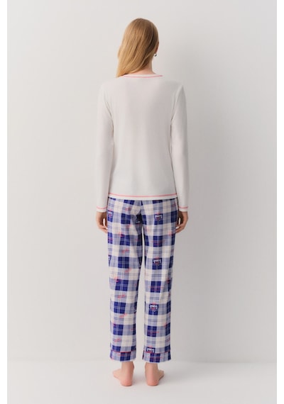 Suwen Friends Pijama Takımı Sh26234660375 Mavi Ekoseli