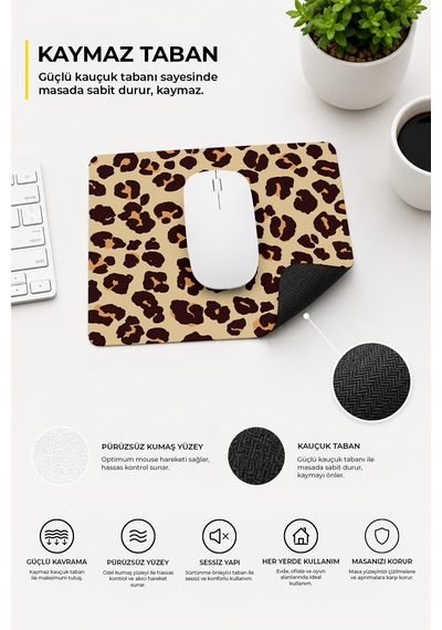 Leopar Desenli Renkli Ergonomik Mouse Pad Kaymaz Taban Ev Ve Ofis Kullanımı Fare Altlığı Mousepad Kahverengi