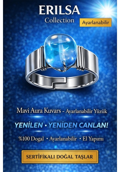 Sertifikalı Mavi Aura Kuvars Yüzük Doğal Taş Ayarlanabilir El Yap Çok Renkli