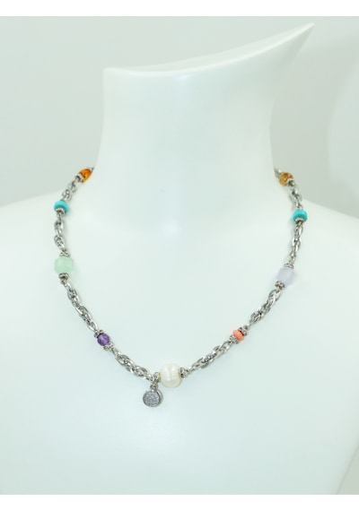 Sertifikalı Aa+ Peridot &ametist-kehribar-inci-sitrin-mercan-turkuaz Doğal Taş Çelik Kadın Kolye Çok Renkli Sertifikalı Aa+ Peridot &ametist-kehribar-inci-sitrin-mercan-turkuaz Doğal Taş Çelik Kadın Kolye Çok Renkli