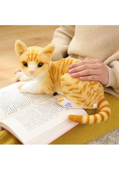 Hediyecik Gerçek Görünümlü Peluş Kedi Sarı Tekir 40 Cm, Sarı