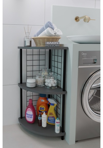 3 Raflıı Köşe Raf Banyo Ve Çamaşır Odası Çok Amaçlı Düzenleyici Metal Gövde Çevir Kur Kolay Kurulum Antrasit