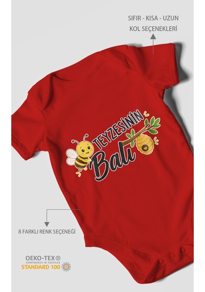 Morivokids Teyzesinin Balı Kısa Kollu Bebek Body %100 Pamuk Zbn225-kk Kırmızı
